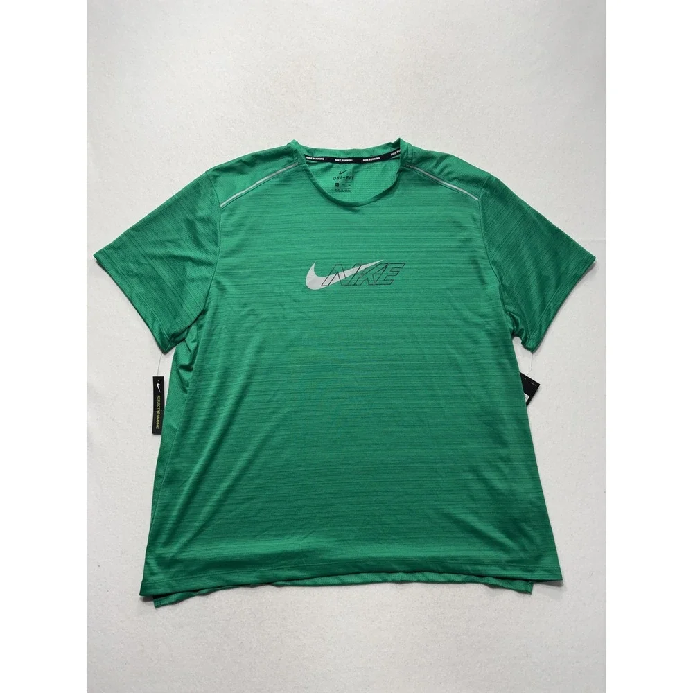 Nike Dri-FIT Shirt Mens 2XL Green Running Reflective Graphic Tee Lightweight